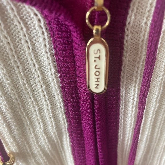 St John Sport 3 Season Knit Color Block Zip Front Hoodie Cardigan Sweater S - Picture 3 of 6